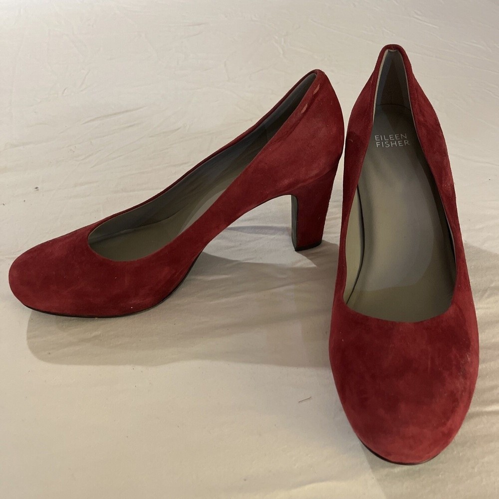 Sz 9.5 Women Eileen Fisher Leather Suede Pumps Shoes burgundy red - Picture 2 of 6
